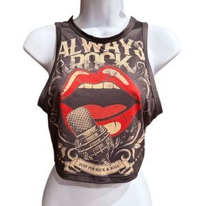 SHEIN Graphic Always Rock Cropped Fitted Tee Shirt Gray‎ Multicolor Size Medium